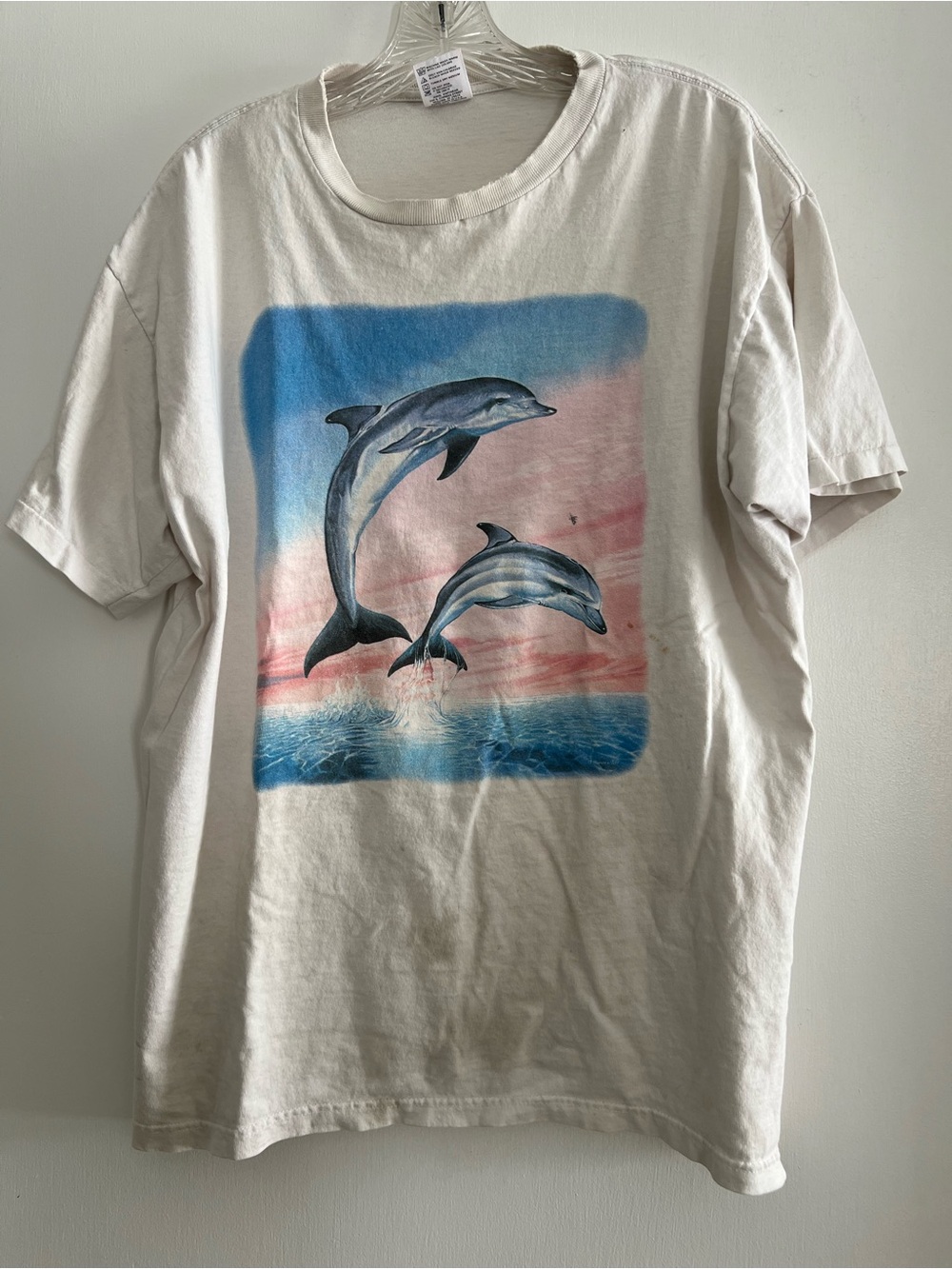 Anvil Cream Short Sleeve Tee with Dolphin Sunset Graphic